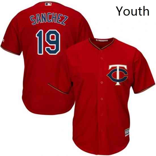 Youth Majestic Minnesota Twins 19 Anibal Sanchez Replica Scarlet Alternate Cool Base MLB Jersey